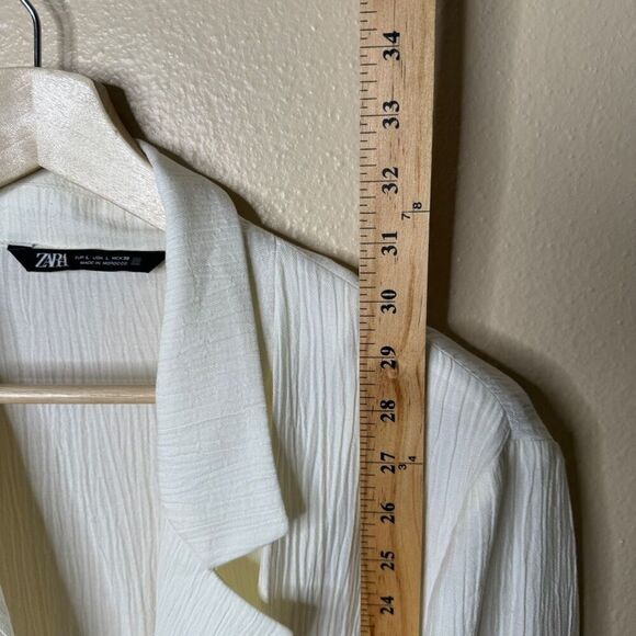 Zara Blazer Women's Large White Wrinkle Look Ecru Double Breasted Oversized - Picture 11 of 13